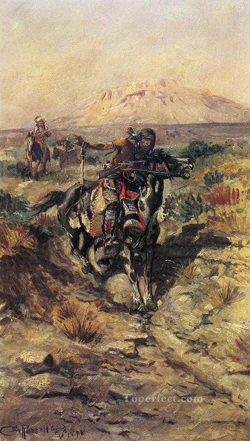 偵察隊 1898年 チャールズ・マリオン・ラッセル アメリカ・インディアン油絵